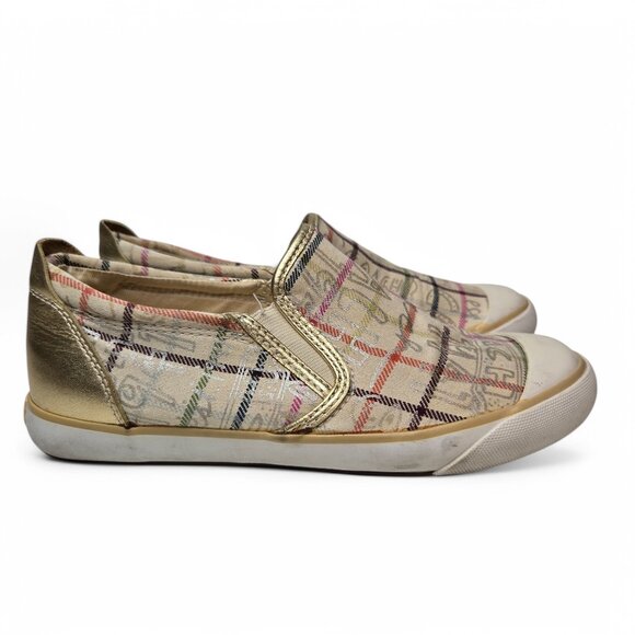 Coach Beale Poppy Plaid Slip On Sneakers Women's Metallic Gold Cap Toe 5.5 - Picture 6 of 11
